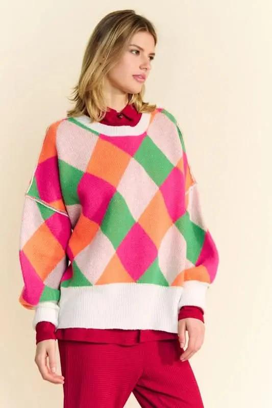 Sweaters Trendsi Color Block Sweater Women's Casual Knit Top Exposed Seam, Dropped Shoulder