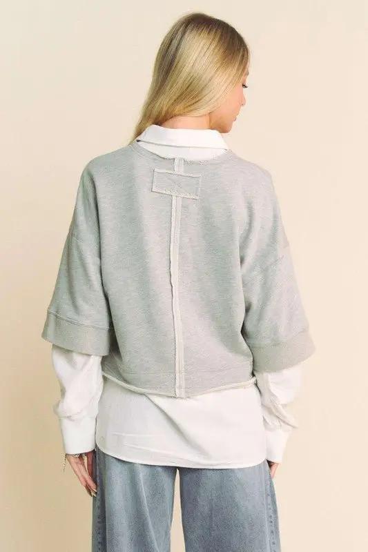 Accessories Trendsi Faux Layered Top Women's Casual French Terry Pullover Comfy Fit Shirt