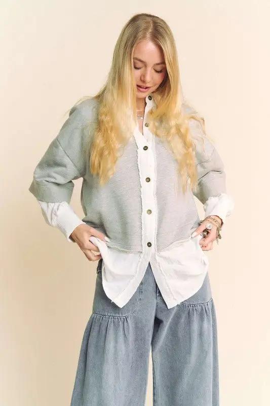 Accessories Trendsi Faux Layered Top Women's Casual French Terry Pullover Comfy Fit Shirt