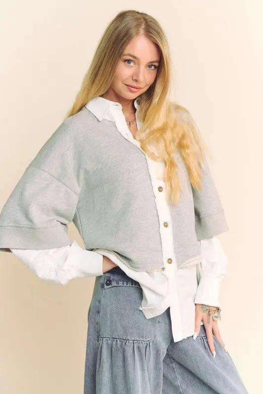 Accessories Trendsi Faux Layered Top Women's Casual French Terry Pullover Comfy Fit Shirt