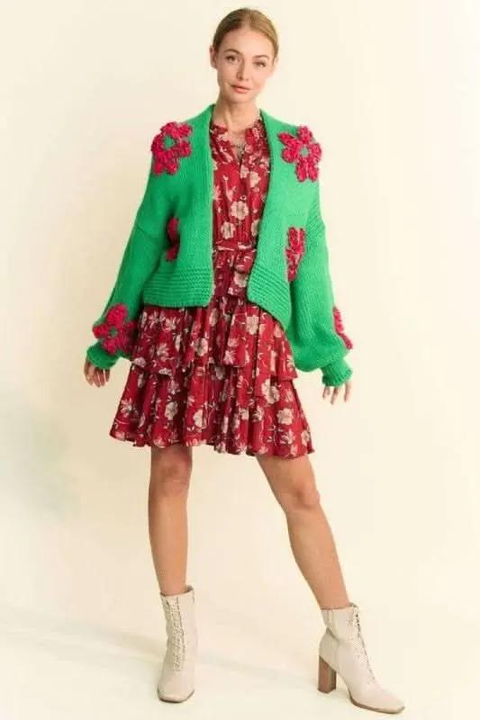 Suéteres Trendsi Cárdigan floral con apliques para mujer de punto ligero con frente abierto para capas