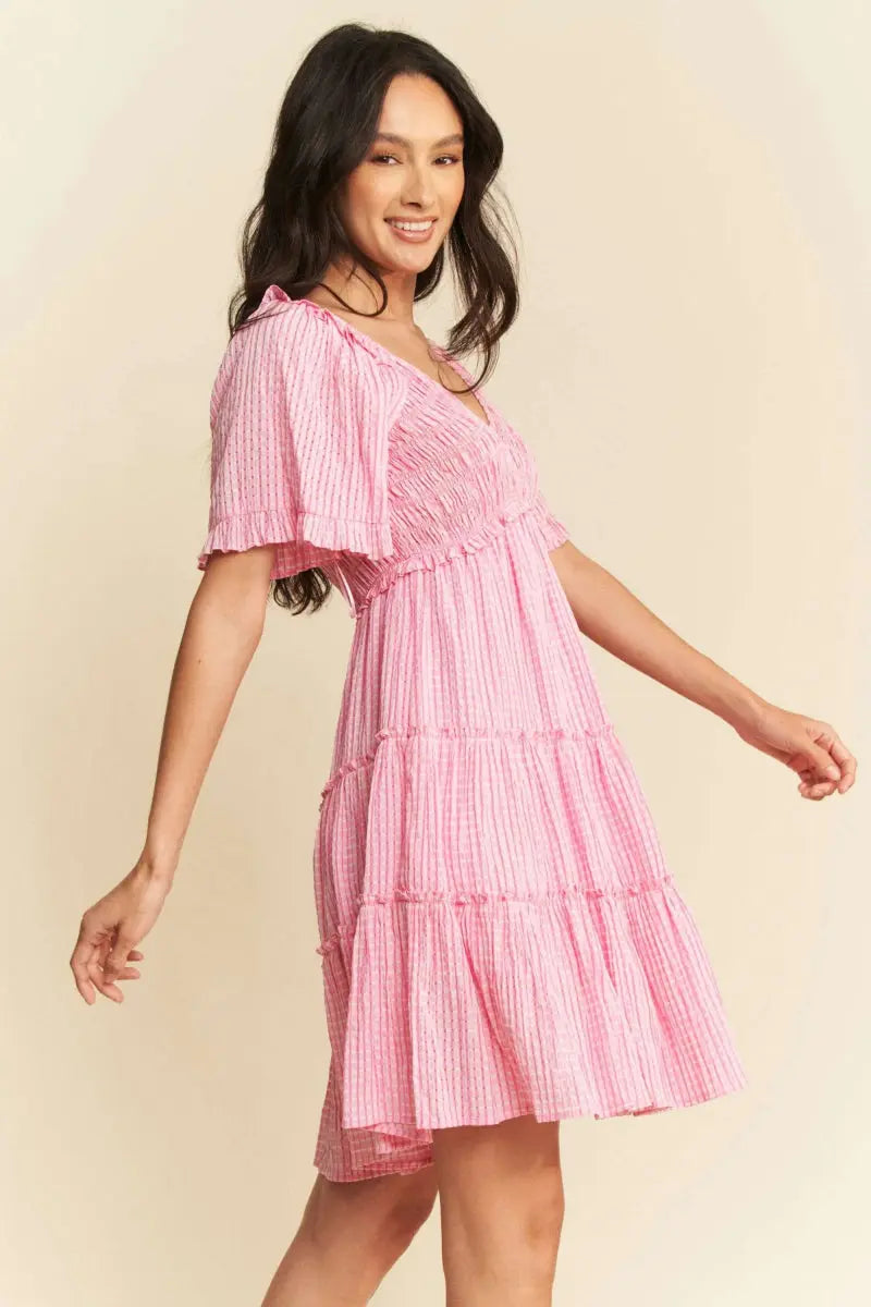 Dresses Trendsi Jacquard Smocked Dress Women's Casual Tiered Mini Dress - Cute & Flattering