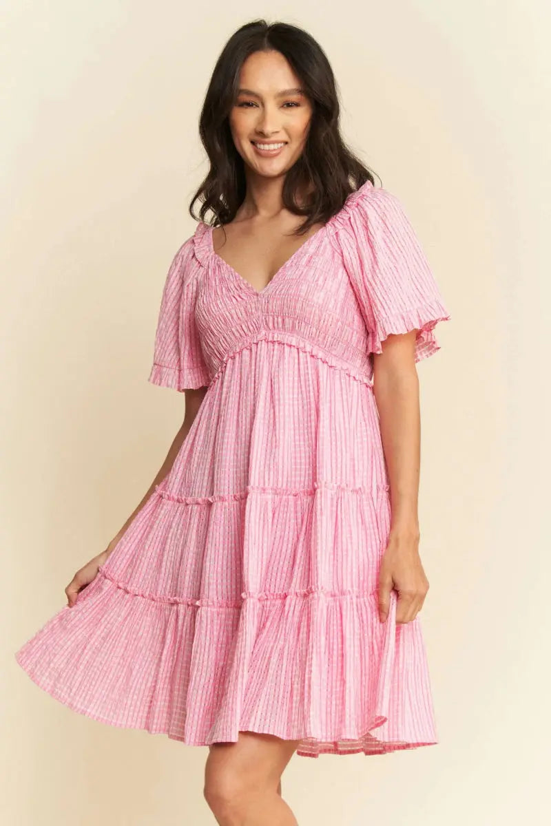 Dresses Trendsi Jacquard Smocked Dress Women's Casual Tiered Mini Dress - Cute & Flattering