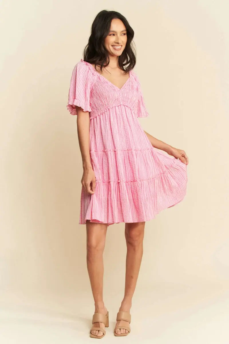 Dresses Trendsi Jacquard Smocked Dress Women's Casual Tiered Mini Dress - Cute & Flattering