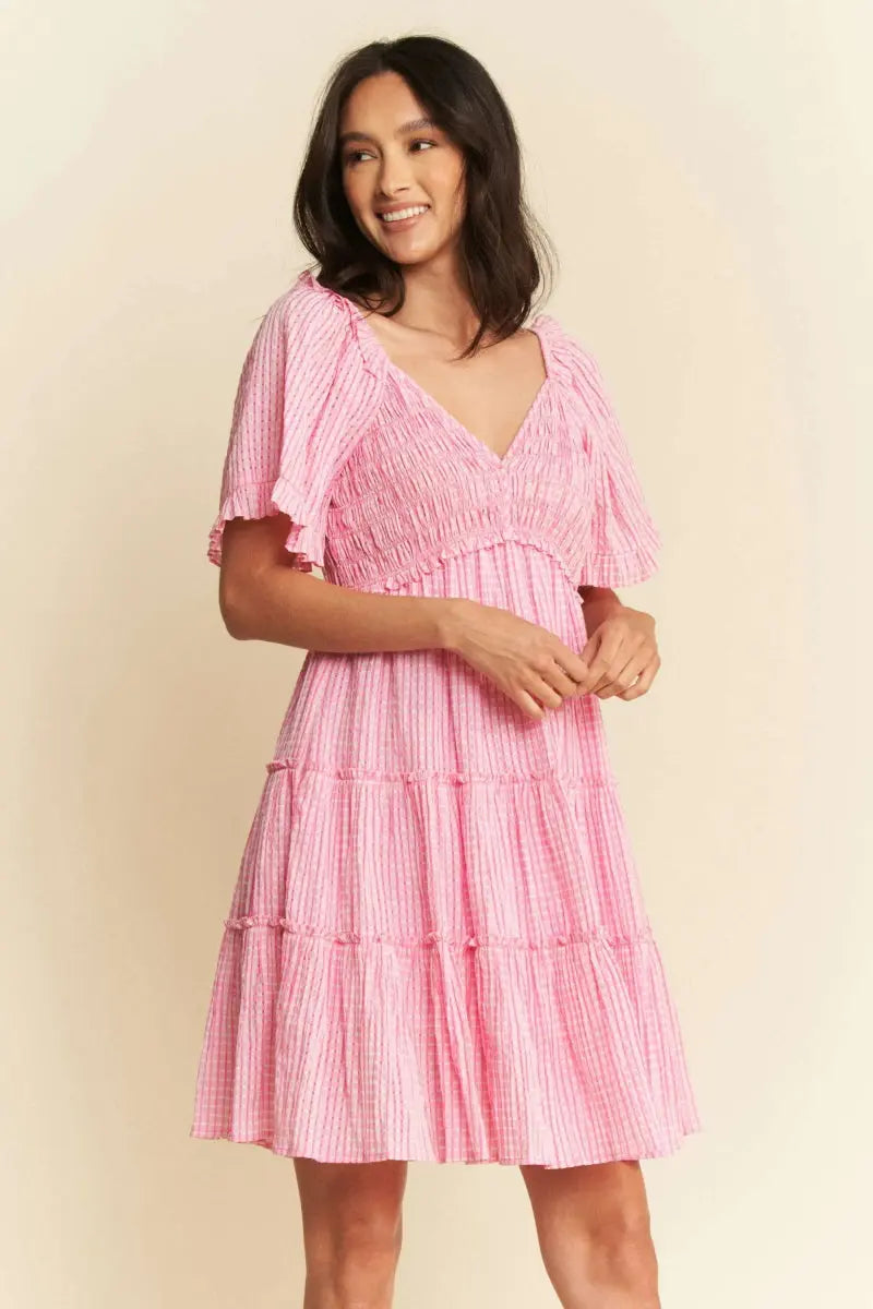 Dresses Trendsi Jacquard Smocked Dress Women's Casual Tiered Mini Dress - Cute & Flattering