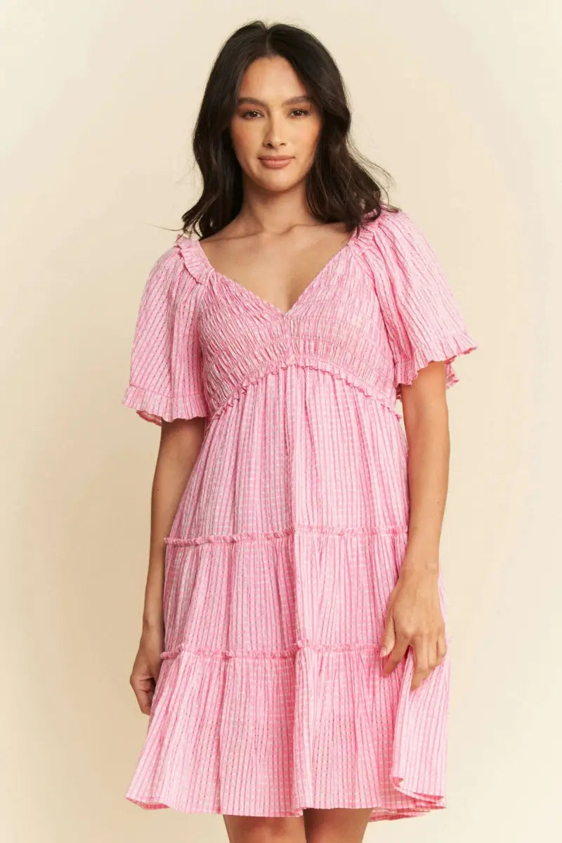 Dresses Trendsi Jacquard Smocked Dress Women's Casual Tiered Mini Dress - Cute & Flattering