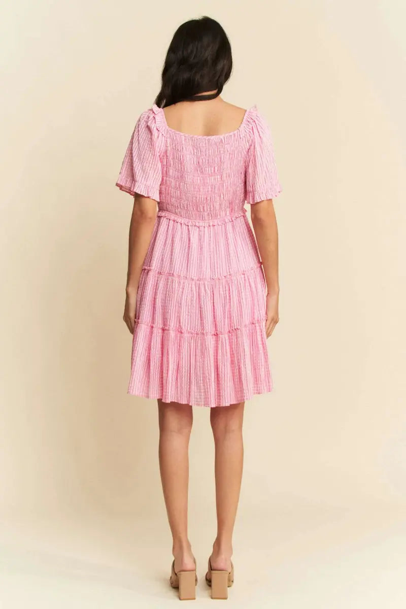 Dresses Trendsi Jacquard Smocked Dress Women's Casual Tiered Mini Dress - Cute & Flattering