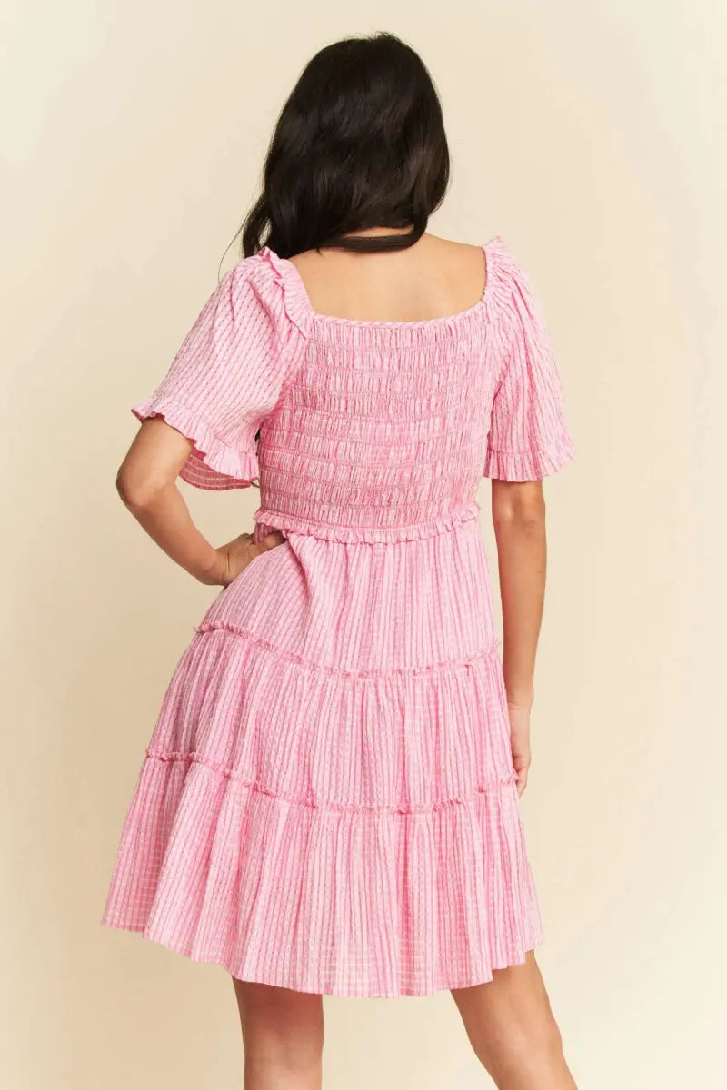 Dresses Trendsi Jacquard Smocked Dress Women's Casual Tiered Mini Dress - Cute & Flattering