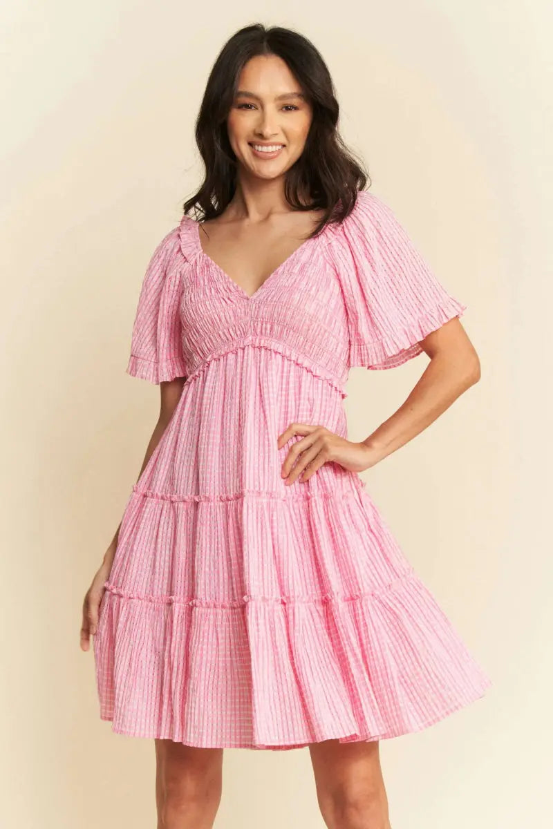 Dresses Trendsi Jacquard Smocked Dress Women's Casual Tiered Mini Dress - Cute & Flattering