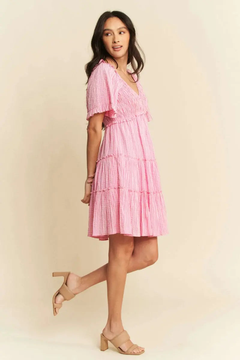 Dresses Trendsi Jacquard Smocked Dress Women's Casual Tiered Mini Dress - Cute & Flattering