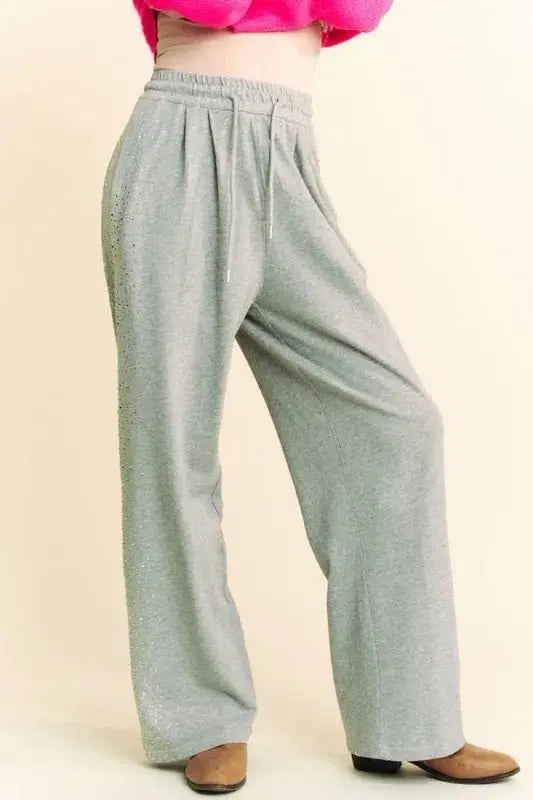 Trendsi Rhinestone Wide Leg Pants Women's Party Glam Elastic Waist Trousers