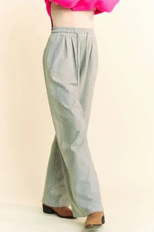 Trendsi Rhinestone Wide Leg Pants Women's Party Glam Elastic Waist Trousers