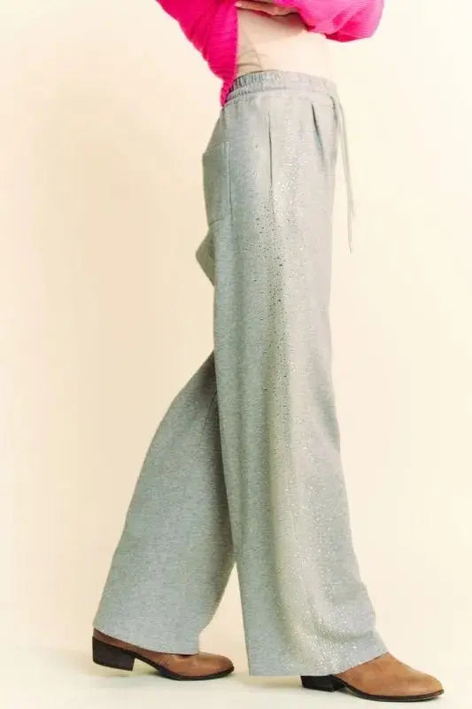 Trendsi Rhinestone Wide Leg Pants Women's Party Glam Elastic Waist Trousers