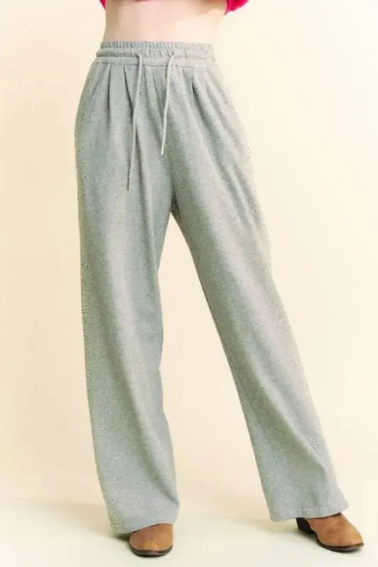 Trendsi Rhinestone Wide Leg Pants Women's Party Glam Elastic Waist Trousers