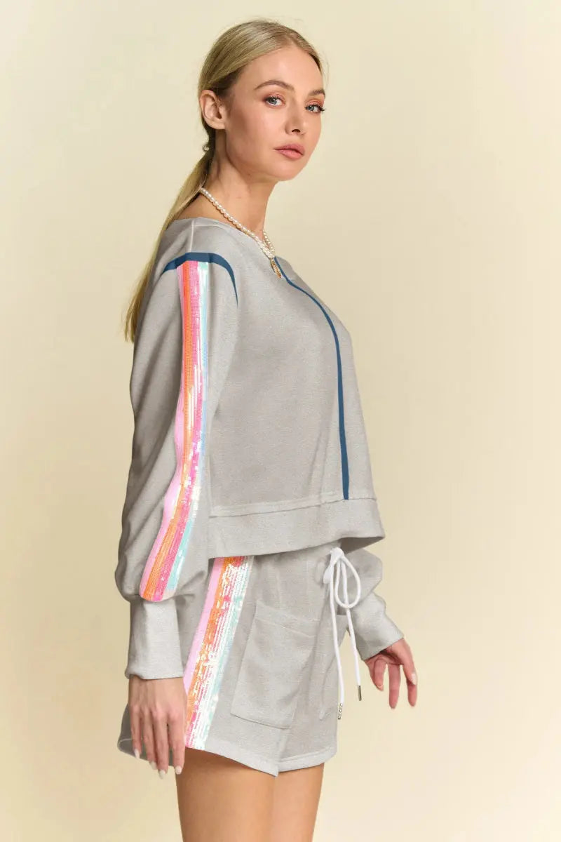 Two Piece Set - Sequin Stripe Sparkly - Party Comfy Outfit