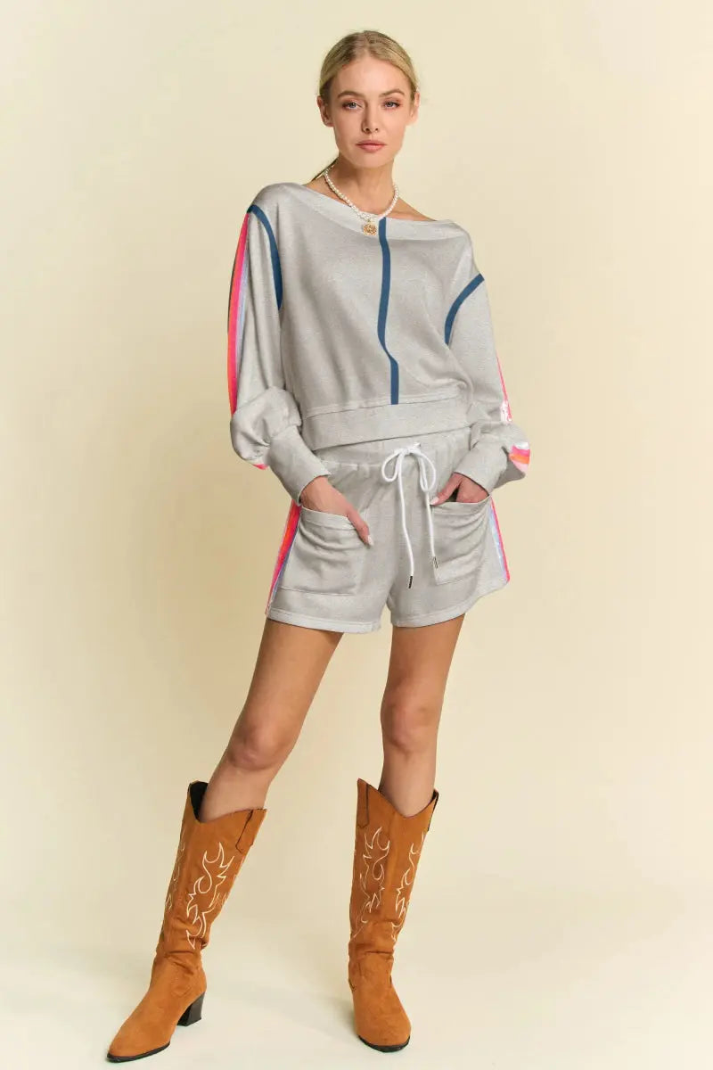 Two Piece Set - Sequin Stripe Sparkly - Party Comfy Outfit