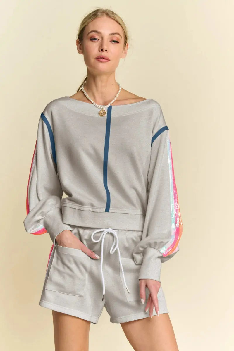 Two Piece Set - Sequin Stripe Sparkly - Party Comfy Outfit