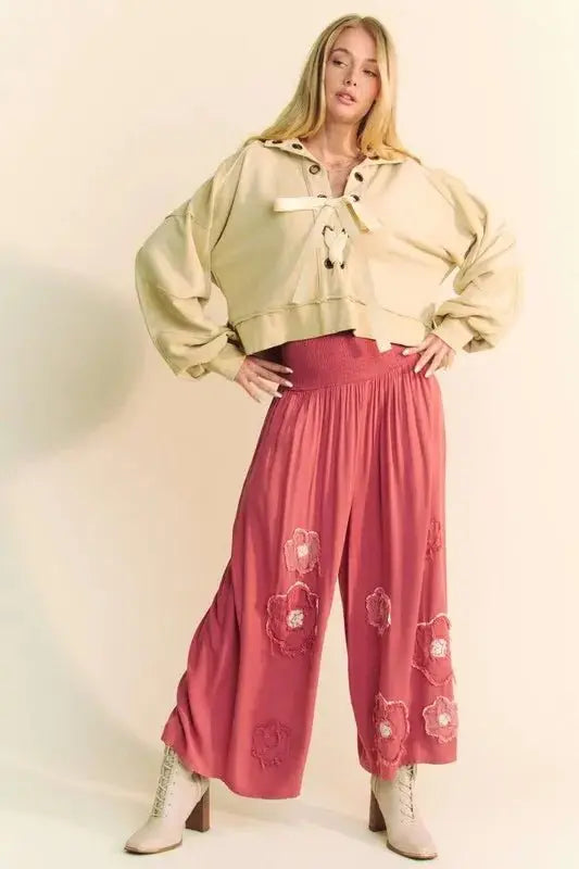 Trendsi Smocked Waist Pants Women's Casual Wide Leg Bottoms Comfortable Fit