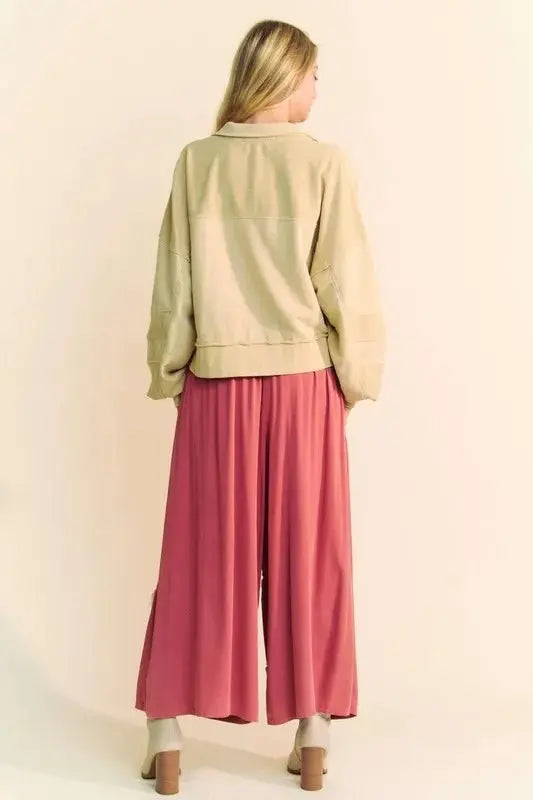 Trendsi Smocked Waist Pants Women's Casual Wide Leg Bottoms Comfortable Fit