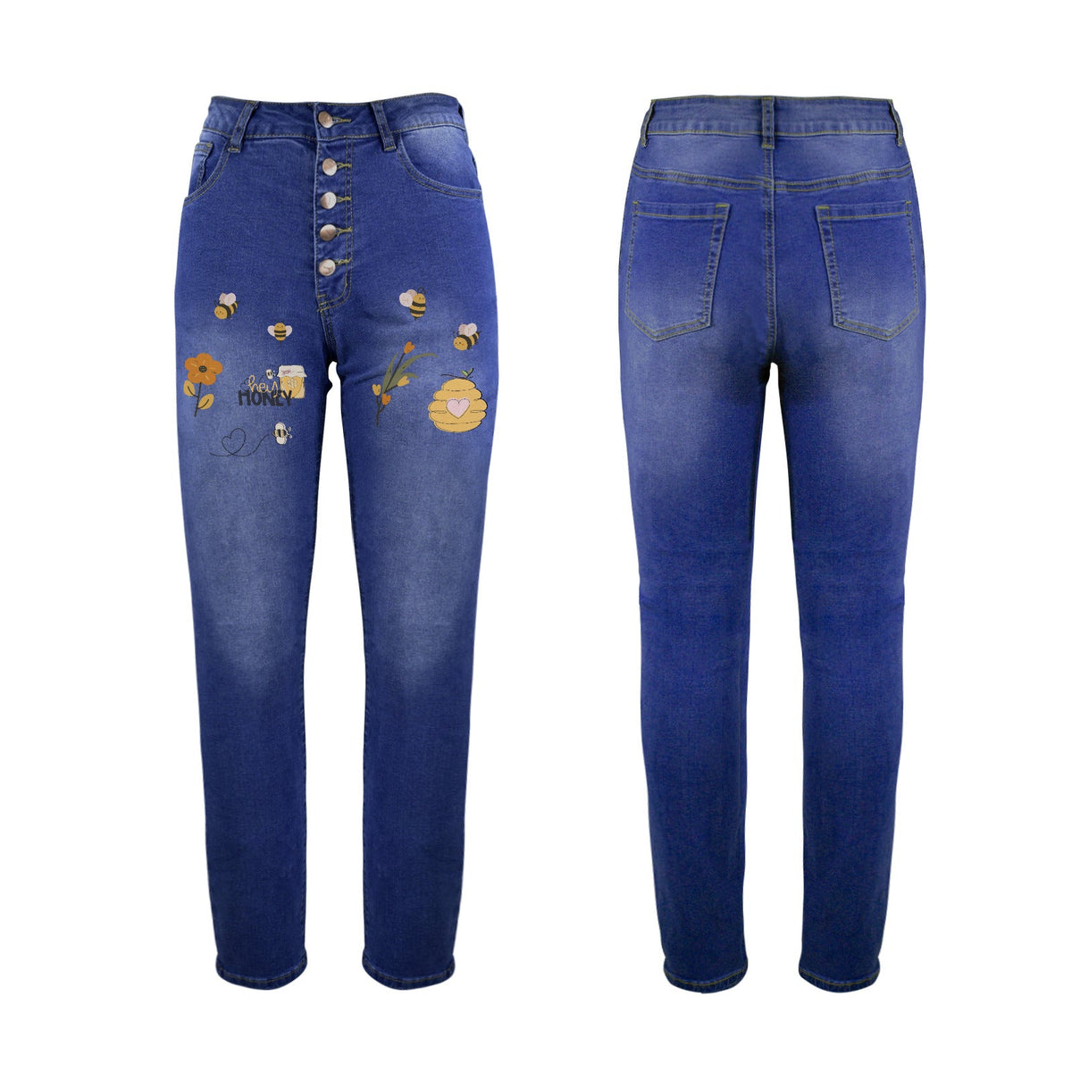 Women's Hello Honey Decorated Design Jeans with Front Printing