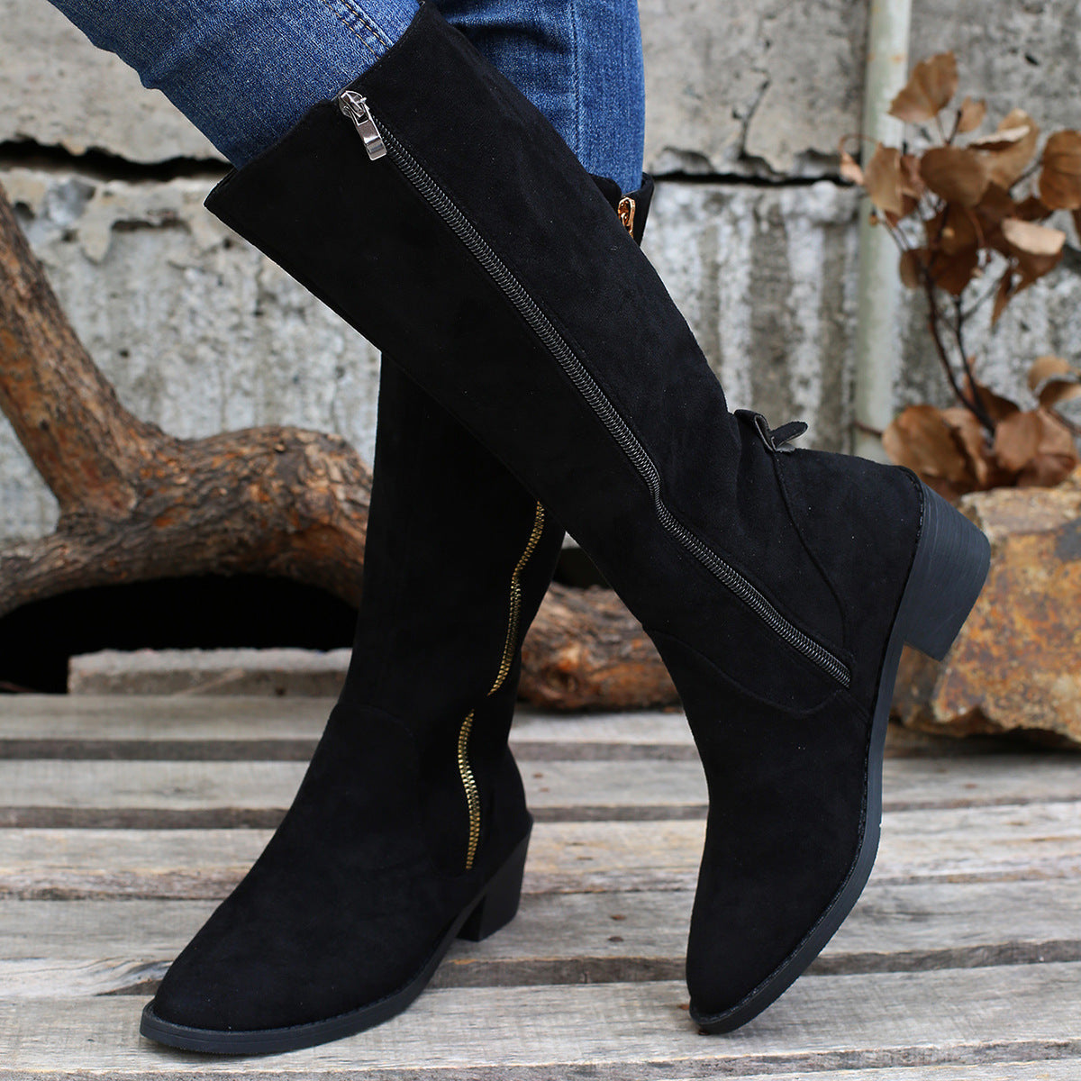 Women's Long Tube Retro Chunky Heel Boots