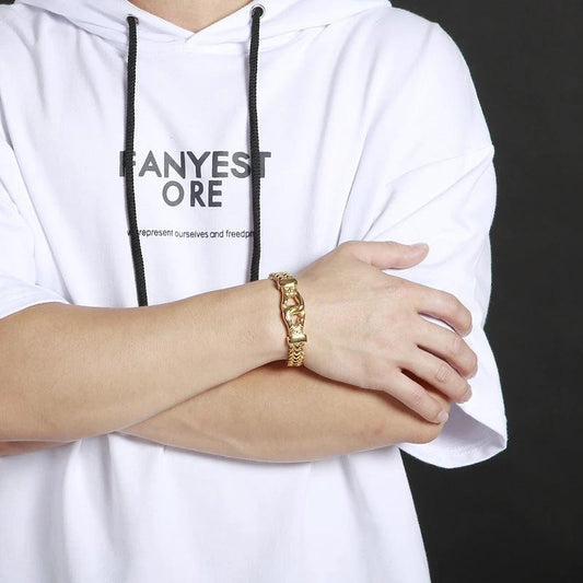 Pulsera de eslabones de malla de boxeo para hombre, color dorado, de acero inoxidable