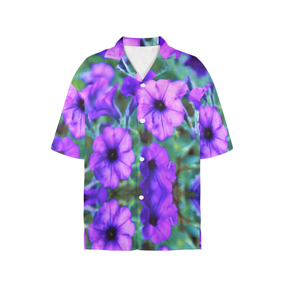 Women's Purple Flowers Hawaiian Button-up Shirt (Made in USA)