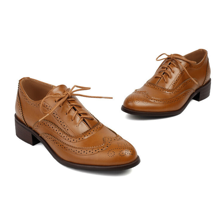 Women's Color Matching Round-Toe Lace-Up Heels