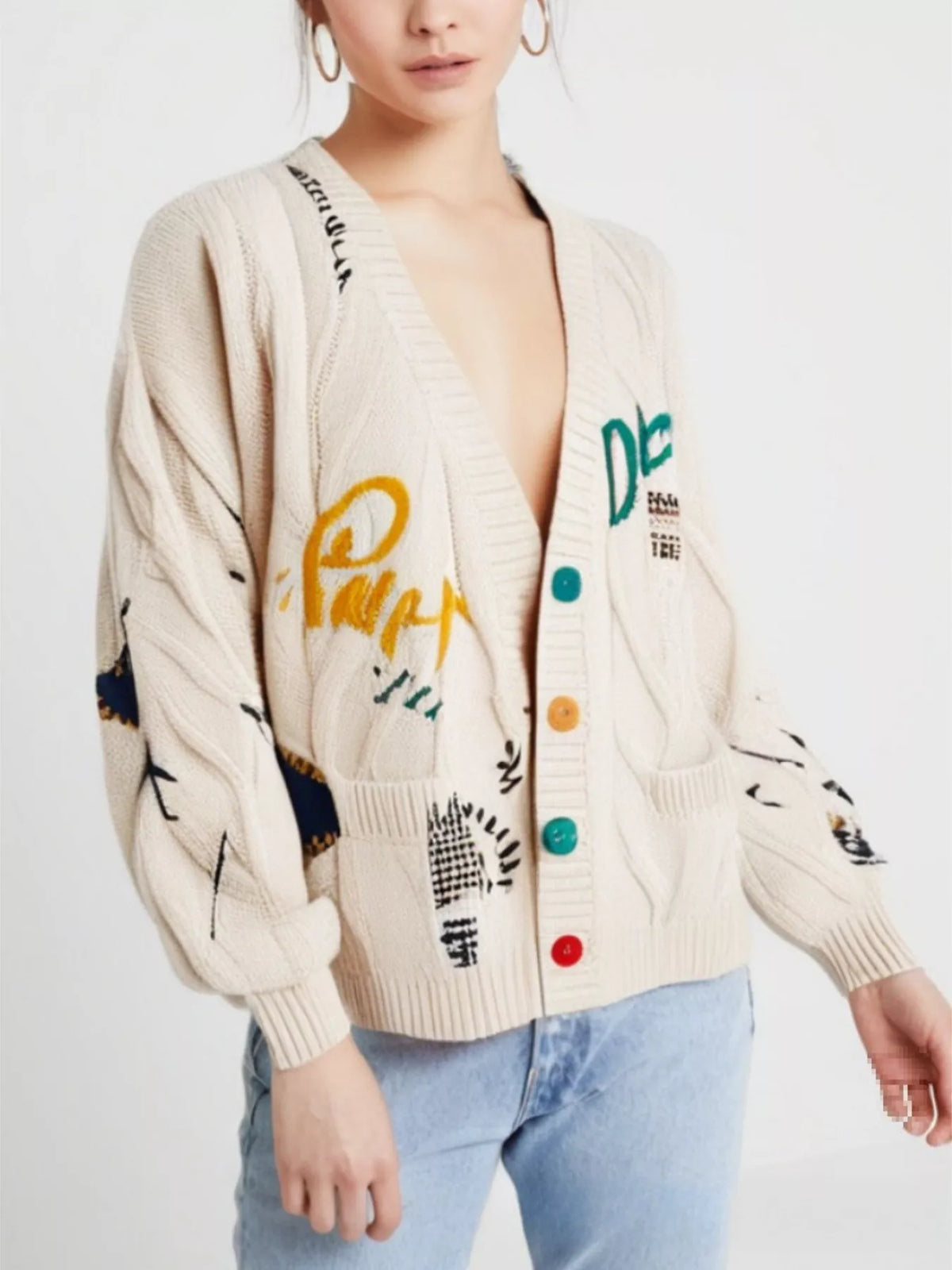 Cable Knit Button Up Cardigan
