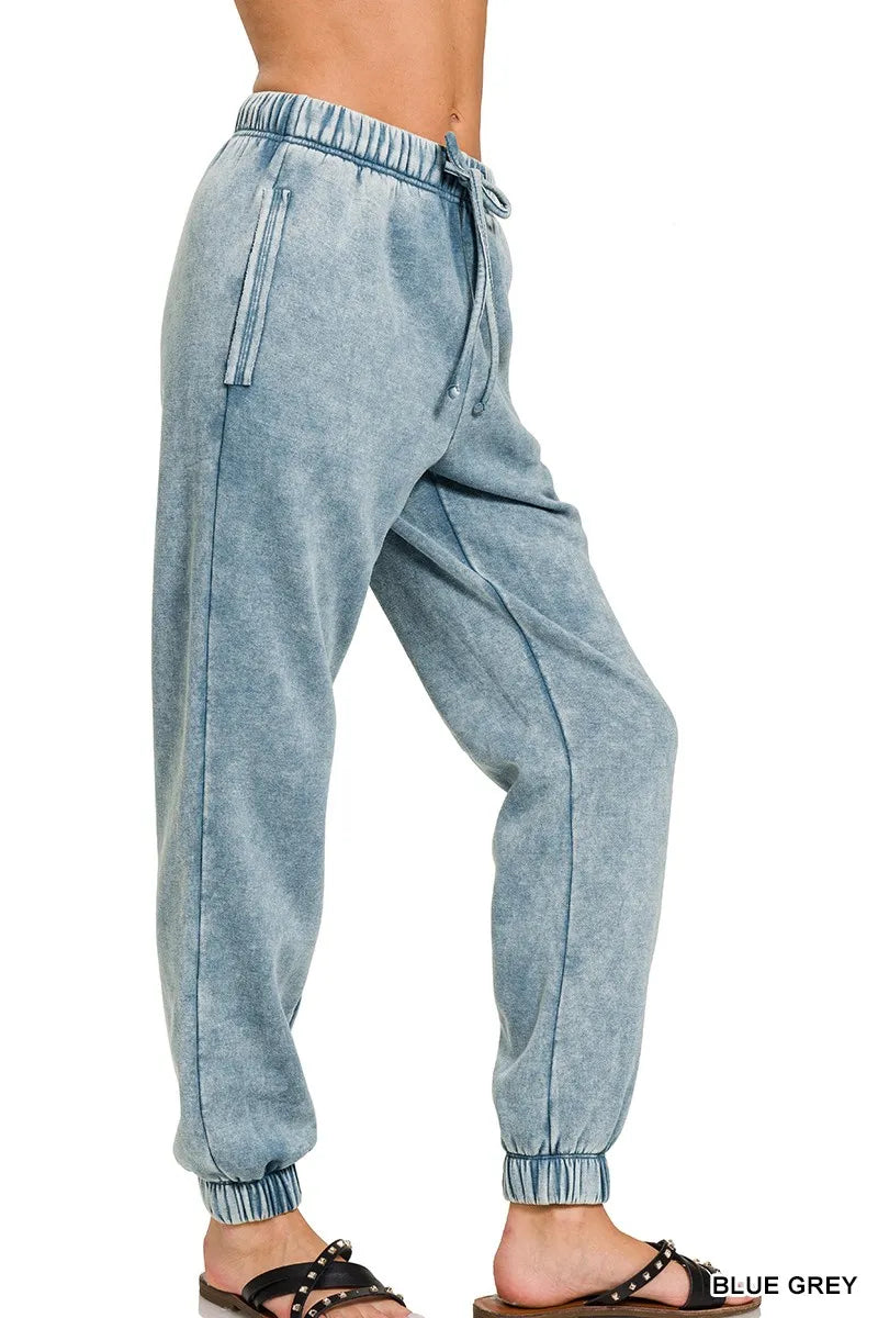 Pantalones de chándal de felpa con lavado ácido Zenana