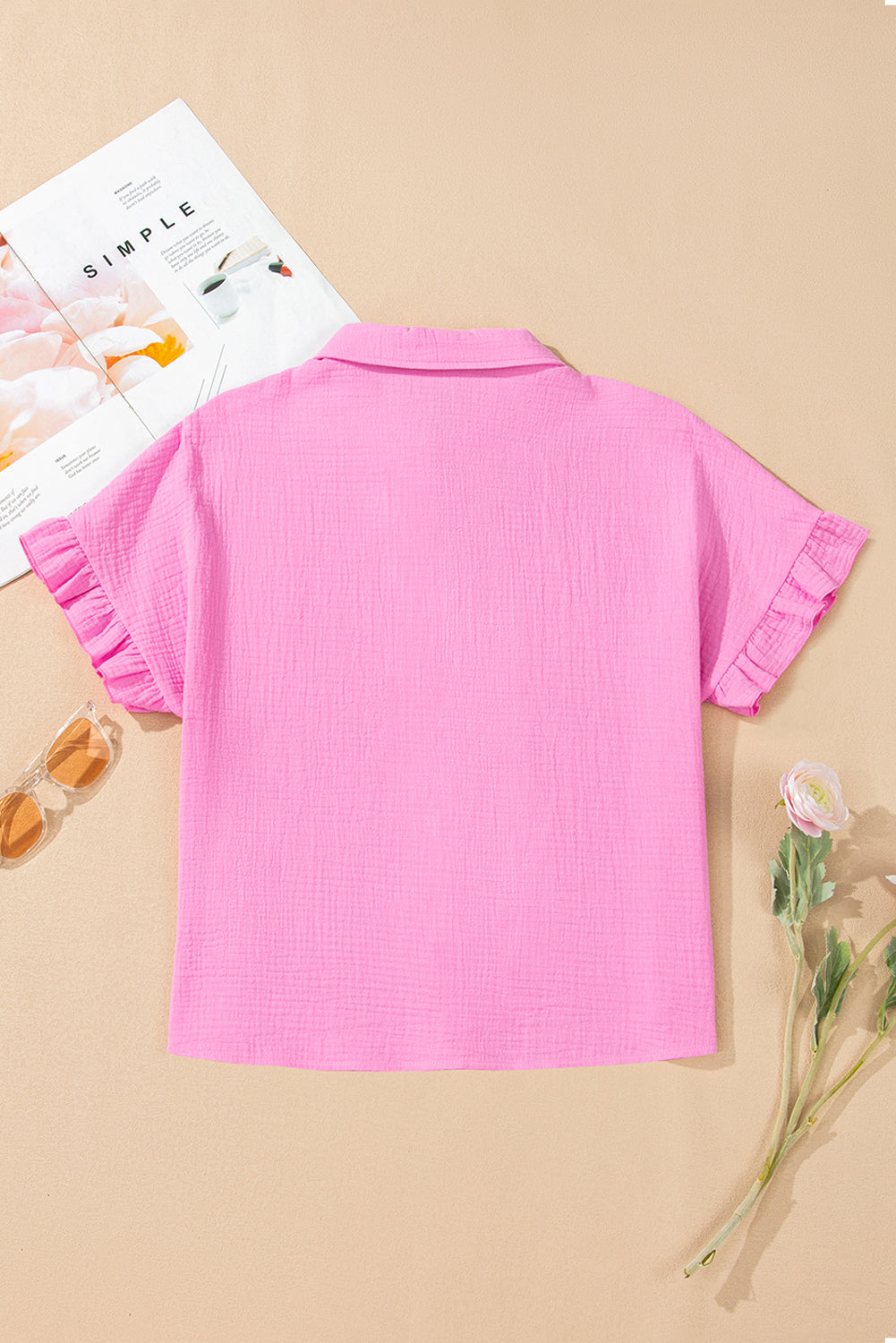 Camisa de manga corta con volantes y textura lavada a la piedra Bonbon