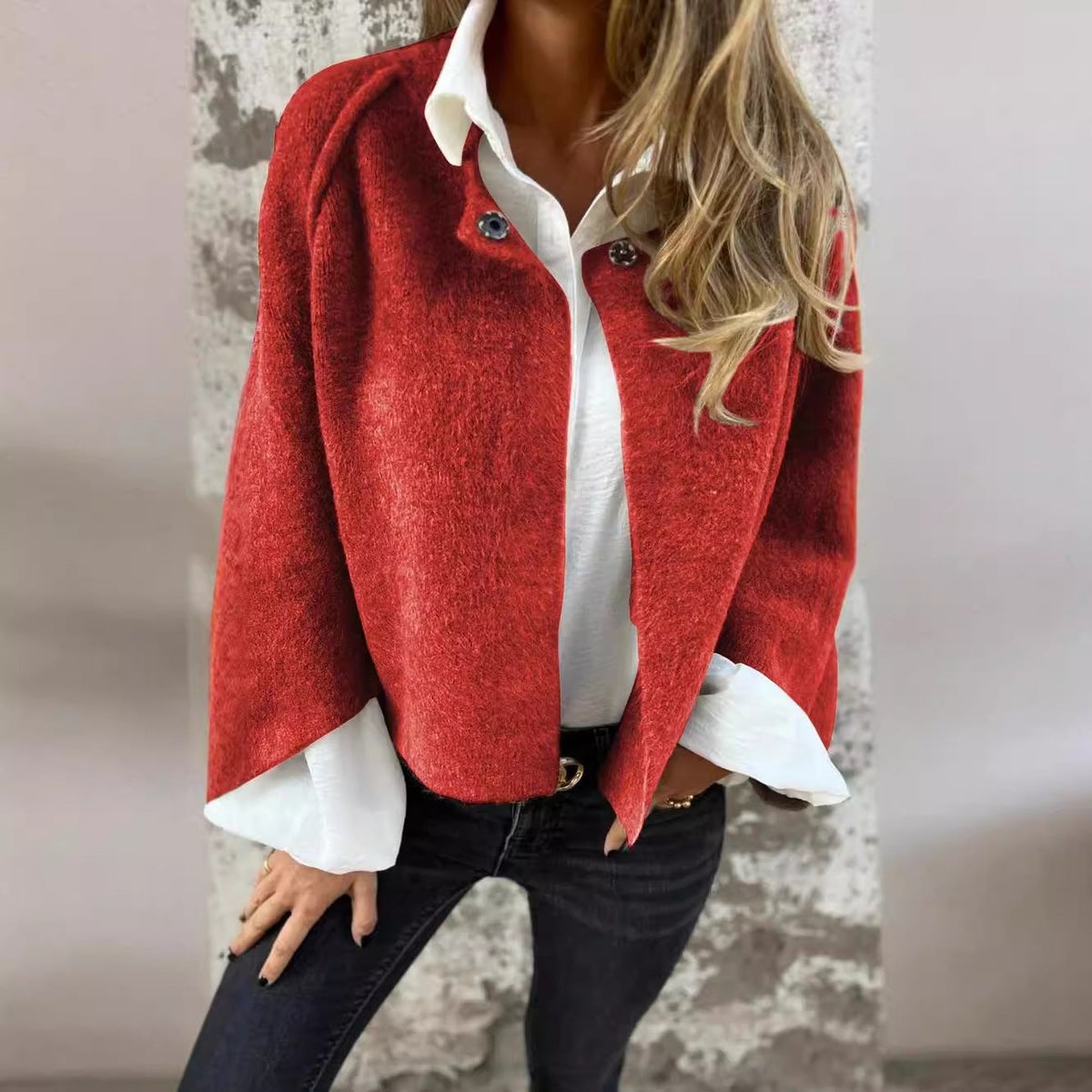 Women's Batwing Sleeve Cardigan Ins Fashion Cropped Jacket Tops Autumn And Winter Loose Short Cashmere Coat