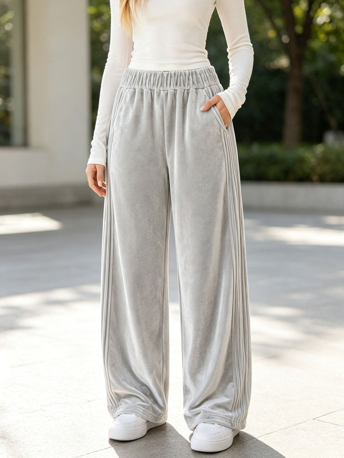 Womens Wide-leg Sweatpants Loose-fitting Low-rise Athletic Pants