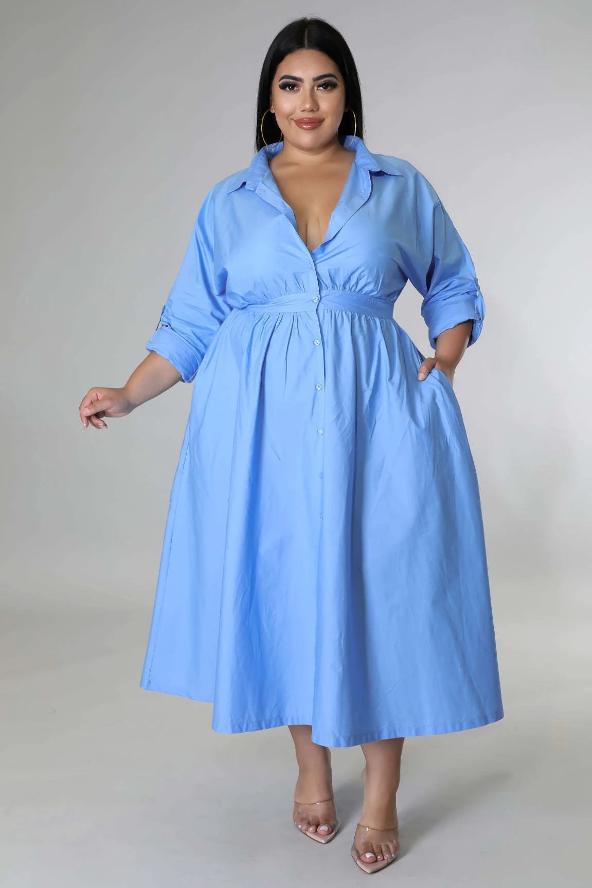 Fashion Plus Size Women's dress long V-neck
