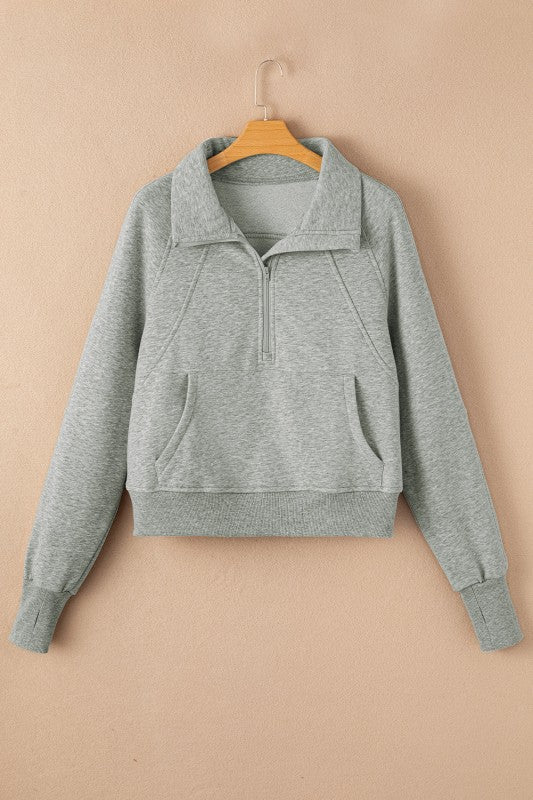 Sudadera de cuello medio con cremallera y forro polar liso
