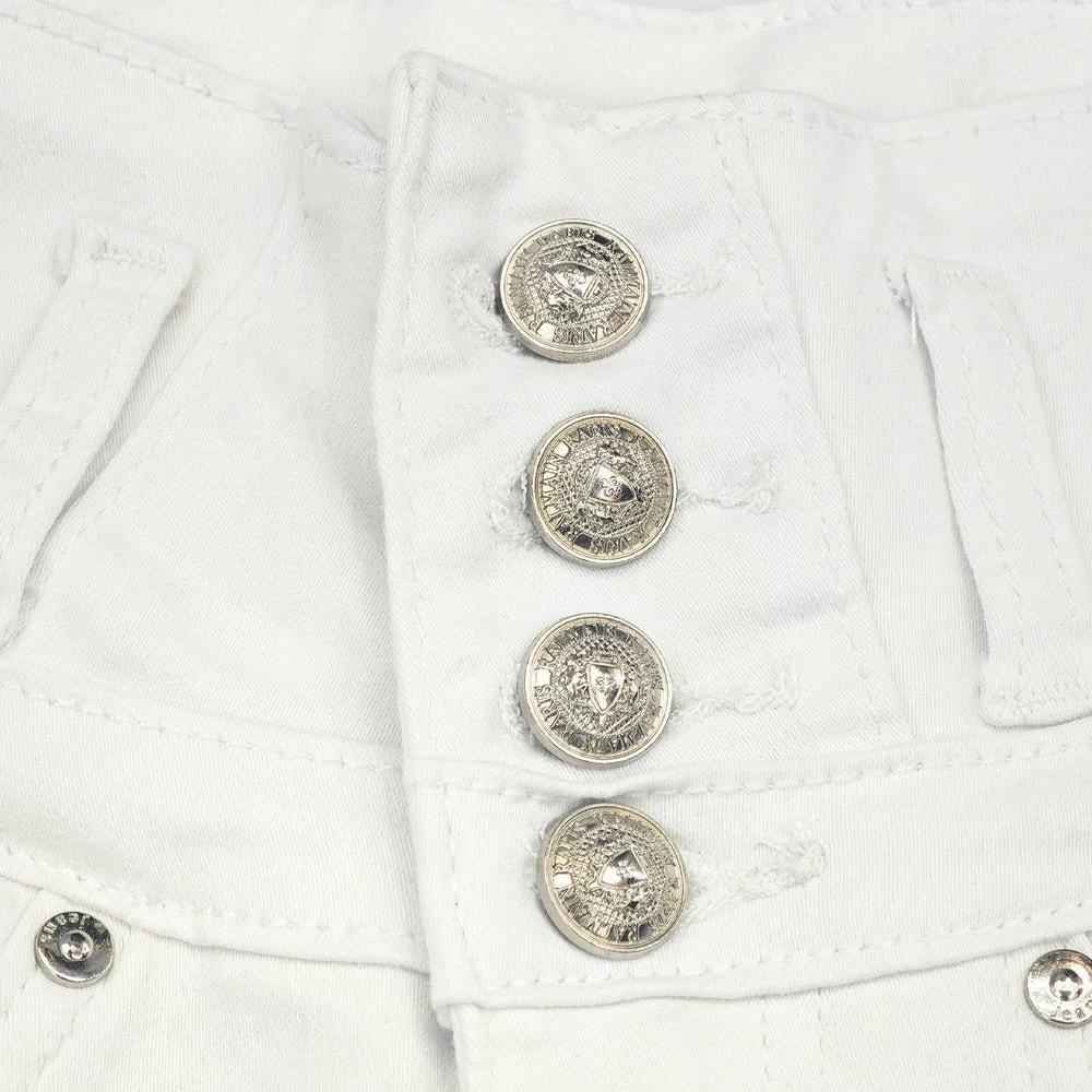 White High Waist Button Shorts Slim Fit Stretch Denim Bling Pocket Hot Girl Summer Look Club Chic Curve Flattering Pants For Women Forbidden Platform - Temu