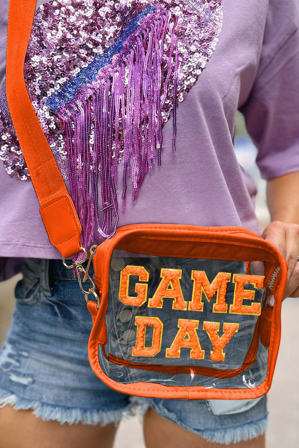 Bolso Transparente Negro de Chenilla con Patrón GAME DAY