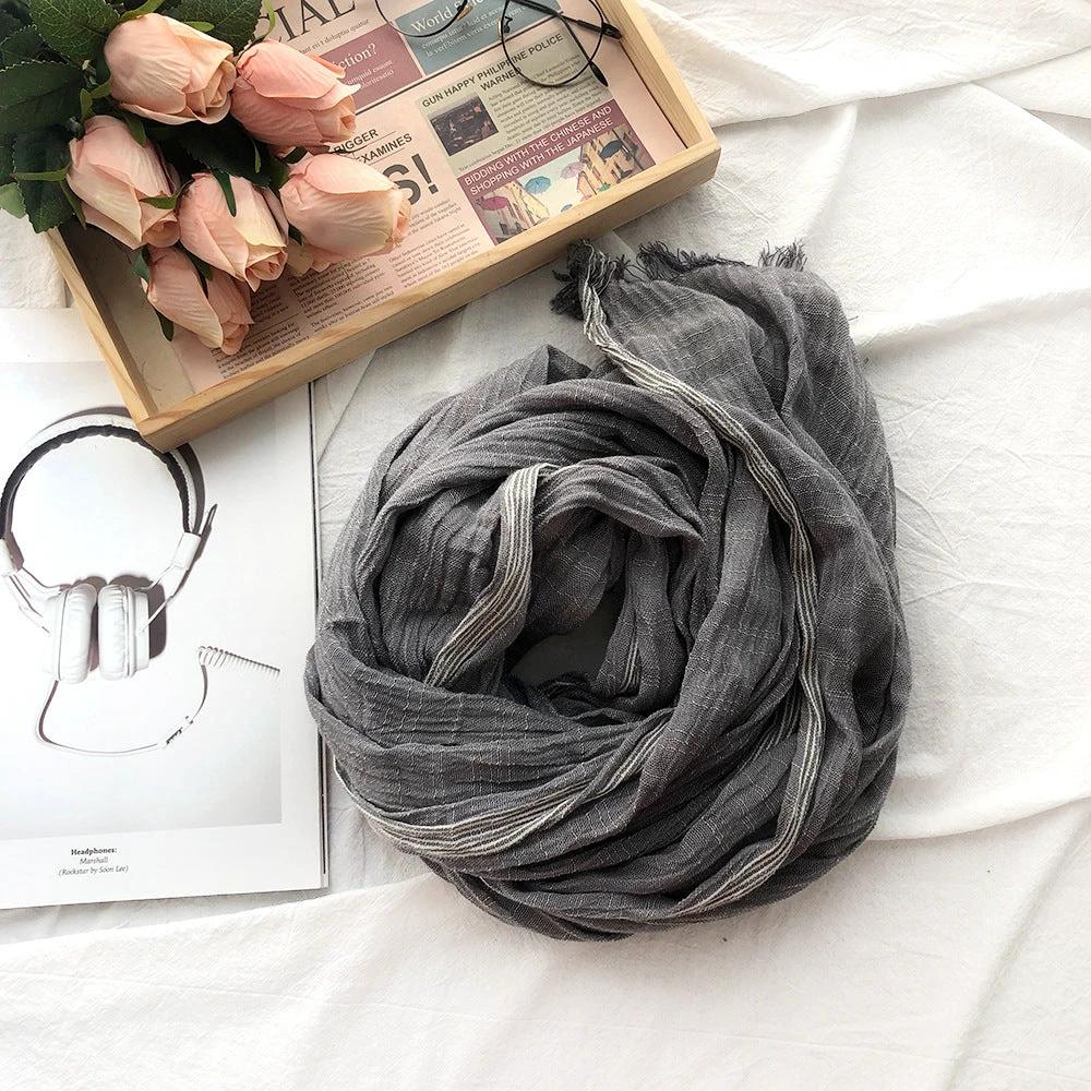 Thin Striped Solid Color Cotton And Linen Scarf