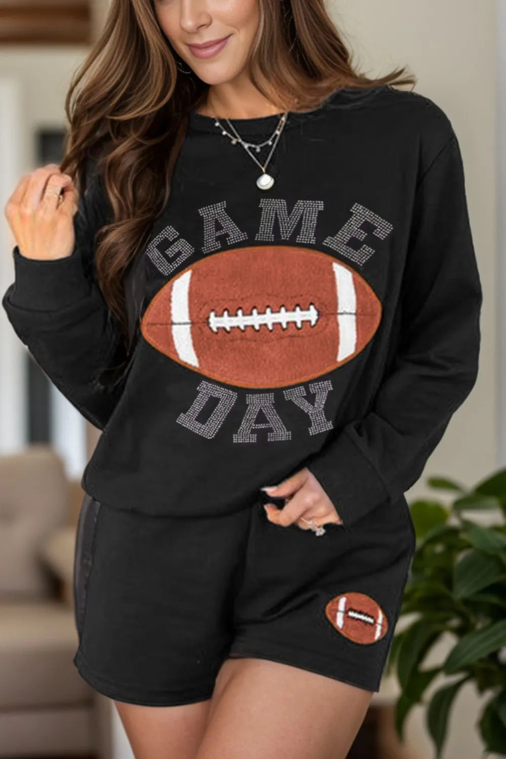 Conjunto de Top de Manga Larga con Cuello Redondo y Pantalones Cortos de Fútbol para el DÍA DEL PARTIDO
