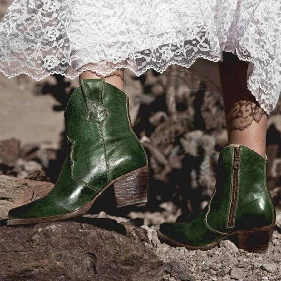 Women's Pointed-Toe Mid Heel Rider Side Zip Boots