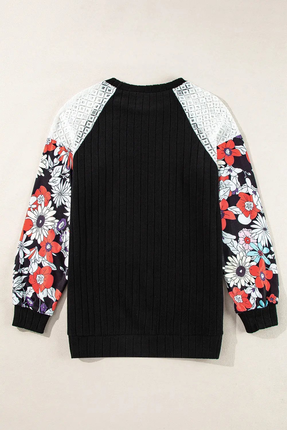 Women's Blouse Blouse - Patchwork Ribbed Long Sleeve Floral Top