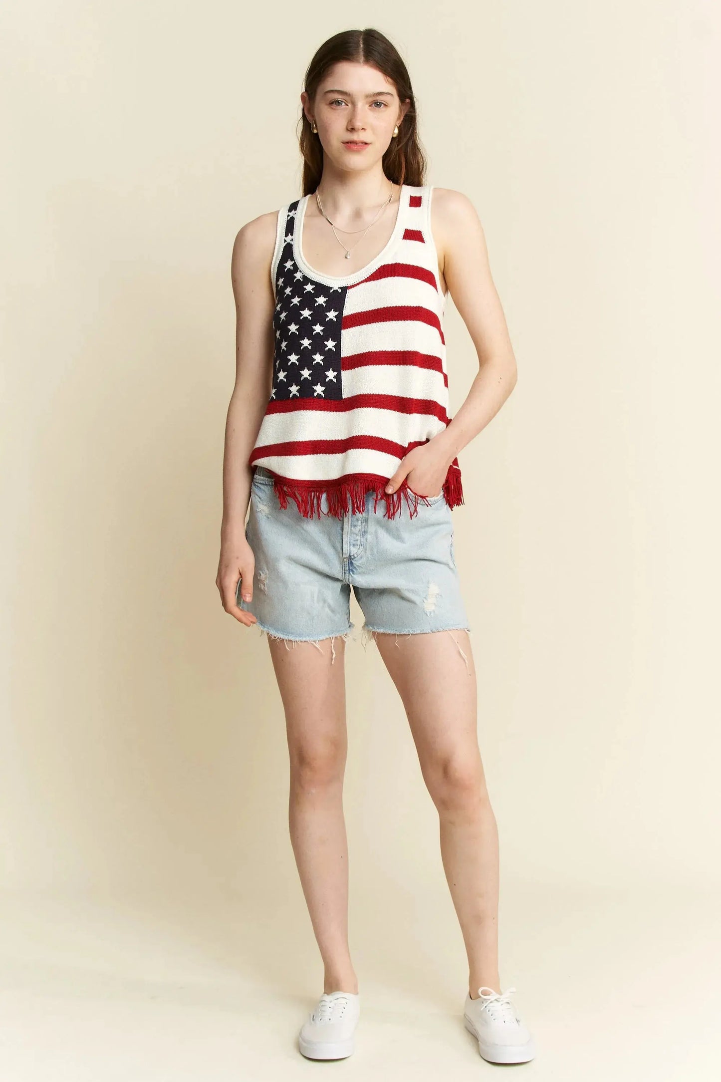Women's Tank Top Tank Top - American Flag Fringe Plus Size - Women's Patriotic