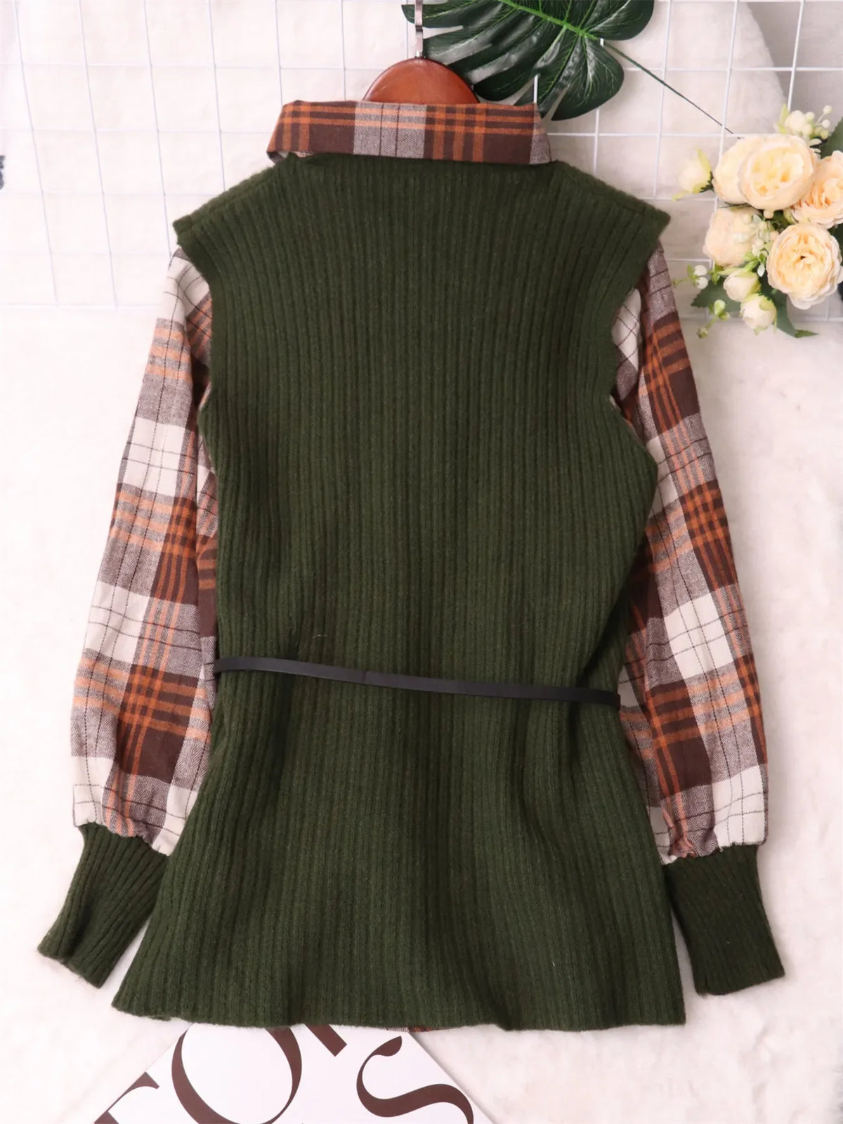 Plaid Long Sleeve Sweater Dress