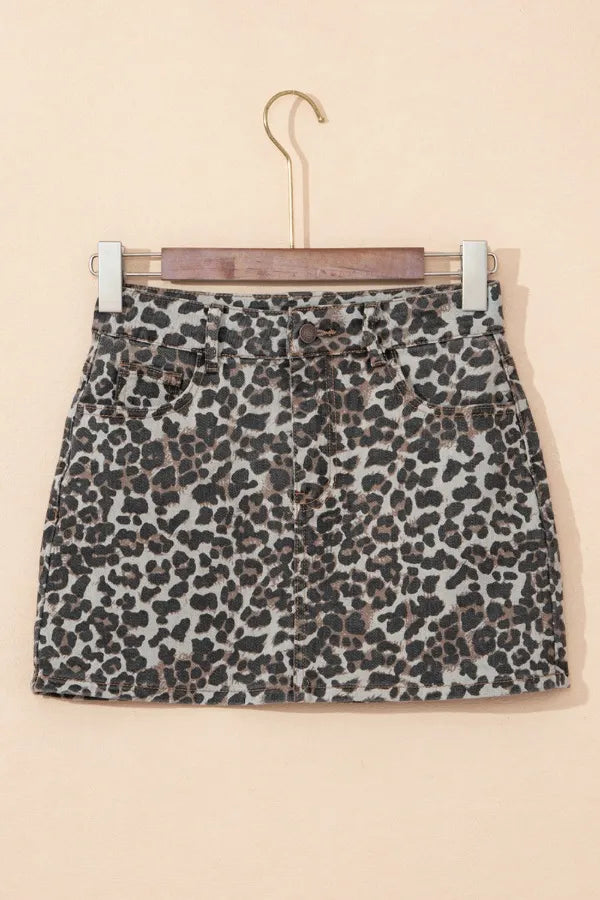 Leopard Denim Mini Skirt