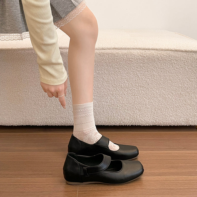 Women French Minimalist Single Strap Square Toe Mary Jane Flats, Adjustable Buckle Shiny Satin Soft Matte Leather Slip On Gentle Casual Daily Doll Loafer Shoes