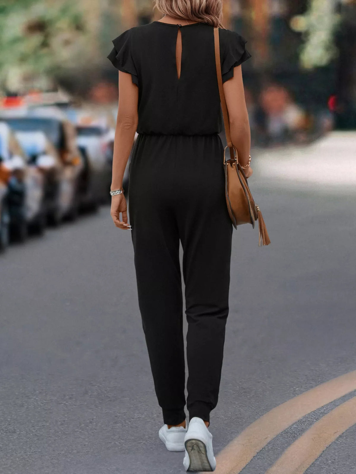 Ruffle Sleeve Drawstring Waist Casual Jumpsuit