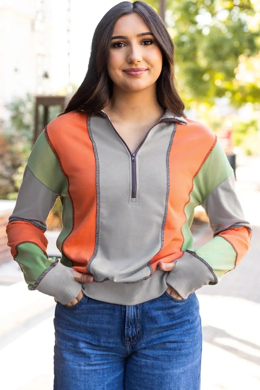 Love Salve Colorblock Half Zip Sweatshirt — Cozy Fit Women's