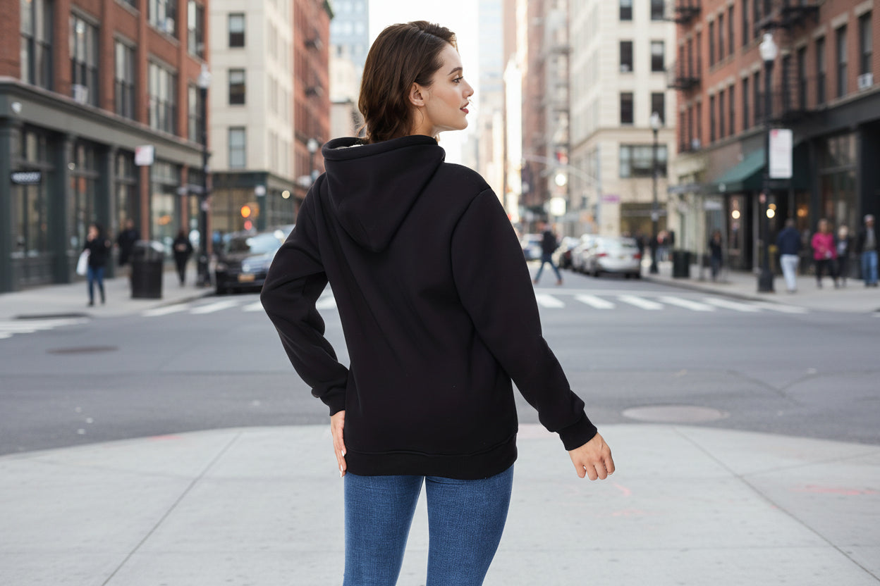 🖤 Sudadera con capucha de terciopelo de invierno para mujer — Sudadera cálida de color liso