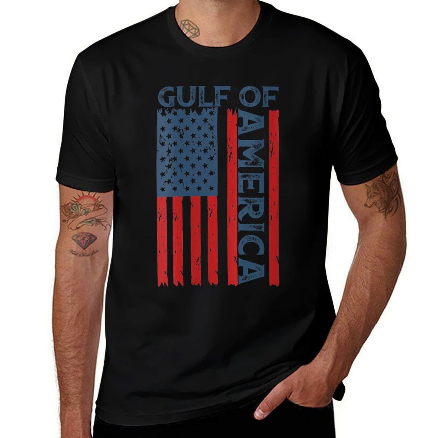 Womens America's Gulf - Gulf Of USA America Funny USA American Flag V-Neck Easy-care T-Shirt