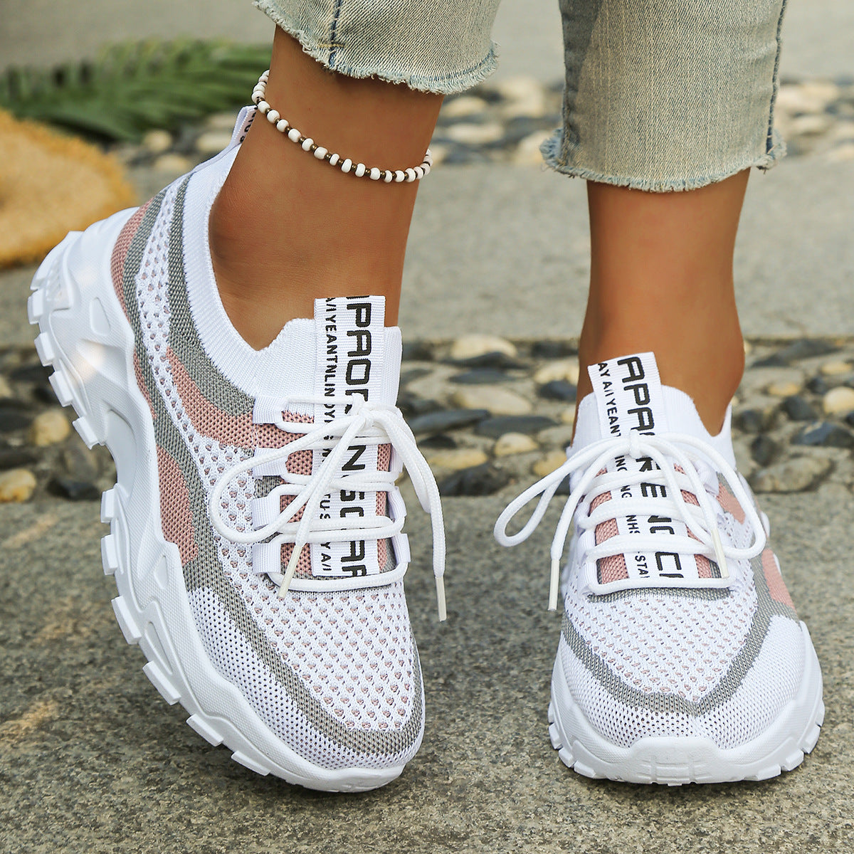 Breathable Mesh Lace-up Flyknit Casual Shoes For Women